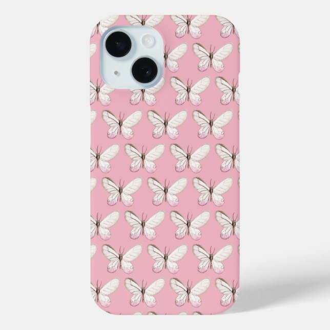 Schmetterlinge Muster Personalisiert rosa Gehäuse iPhone 15 Hülle (Rückseite)