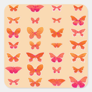 Schmetterlinge, Orange, Korallenrosa, Gold Quadratischer Aufkleber