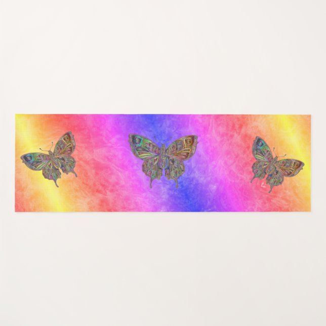Schmetterlinge Pastellfarben Rainbow Stripes Yogamatte (Vorderseite (Horizontal))