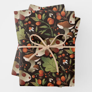 Schmetterlinge, Pilze, Pflanze aus dem Wald und Be Geschenkpapier Set