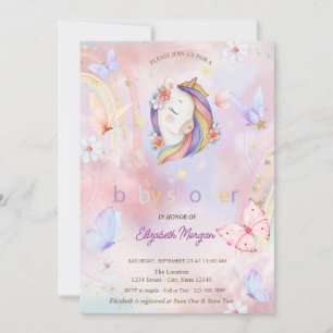 Schmetterlinge Regenbogen Blumen Einhorn Babyparty Einladung