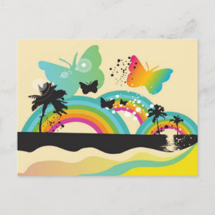 Schmetterlinge Regenbögen und Palmen Postkarte