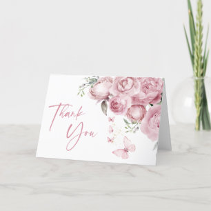 Schmetterlinge Rosa Florale Hochzeitsdusche Dankeskarte
