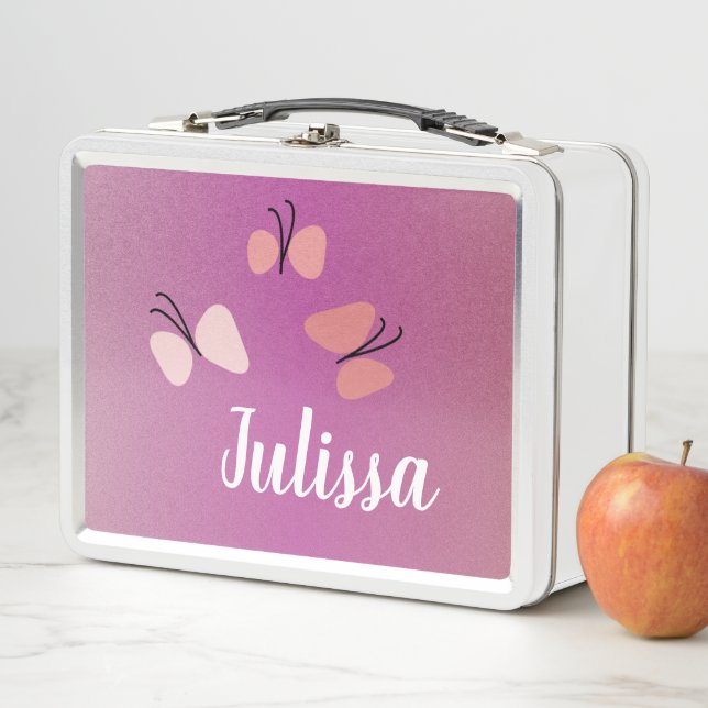 Schmetterlinge Rosa Imitate Glitzer Name Metal Mit Metall Brotdose (Beispiel)