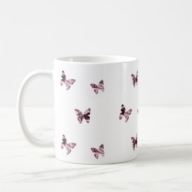 Schmetterlinge Rosa Satin fliegende Tierfeminine Kaffeetasse (Links)