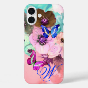 SCHMETTERLINGE, ROSA TEAL ROSEN UND ANEMONENBLÜTEN iPhone 16 PLUS HÜLLE