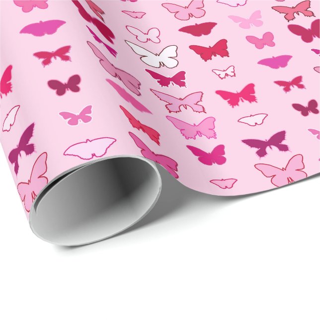 Schmetterlinge, Rosa- und Fuchsienfarben Geschenkpapier (Rolleneckpunkt)