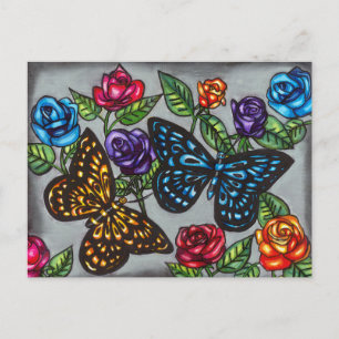 Schmetterlinge Rose Blume Originalkunst zeichnend Postkarte