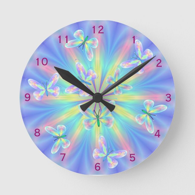 Schmetterlinge rund um die Uhr! Runde Wanduhr (Vorderseite)