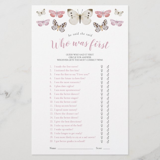 Schmetterlinge, sagte er, sie sagte rosa Duschspie (Vorderseite)