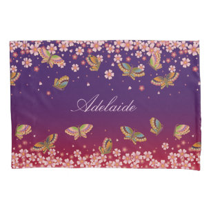 Schmetterlinge & Sakura-Blüten Lila Personalisiert Kissenbezug