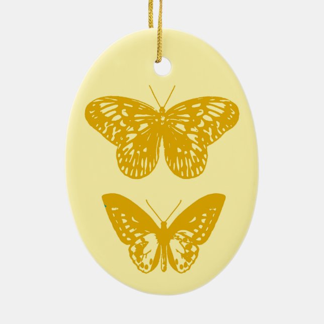 Schmetterlinge Senf Gold und Gelb Keramik Ornament (Hinten)