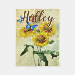 Schmetterlinge Sonnenblumen Wasserfarbe Personalis Fleecedecke