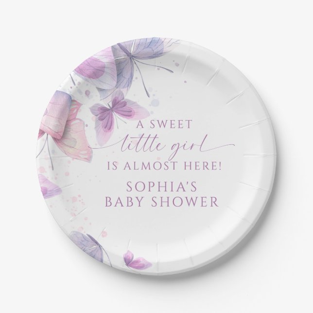 Schmetterlinge Sweet Little Girl Baby Dusche Pappteller (Vorderseite)