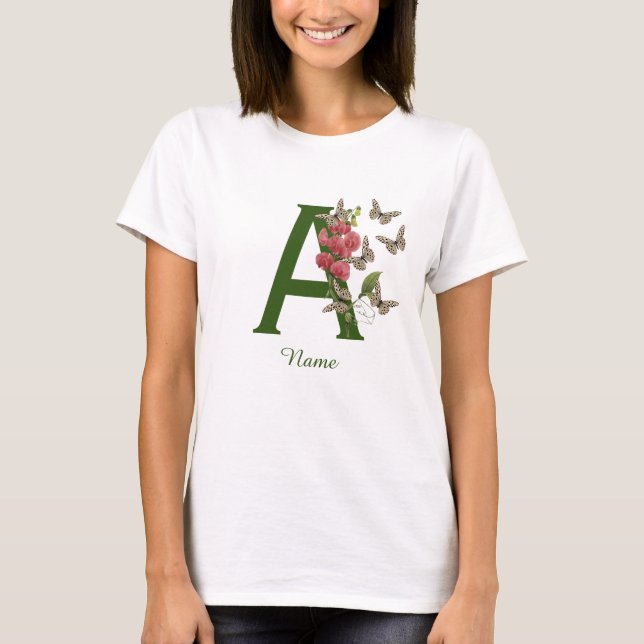 Schmetterlinge Sweet Pea Monogram Initial A Your N T-Shirt (Vorderseite)