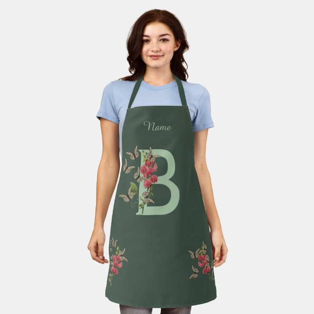 Schmetterlinge Sweet Pea Monogram Initial B Ihr Na Schürze (Getragen)