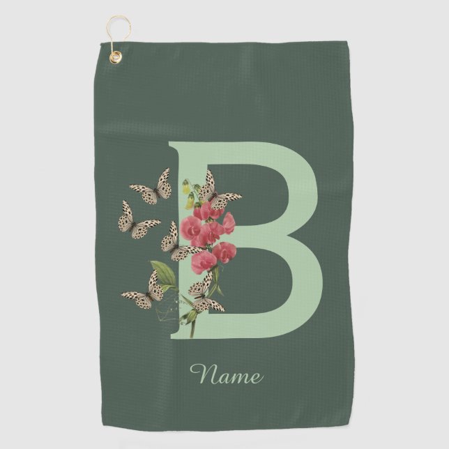 Schmetterlinge Sweet Pea Monogram Initial B Name Golfhandtuch (Vorderseite)