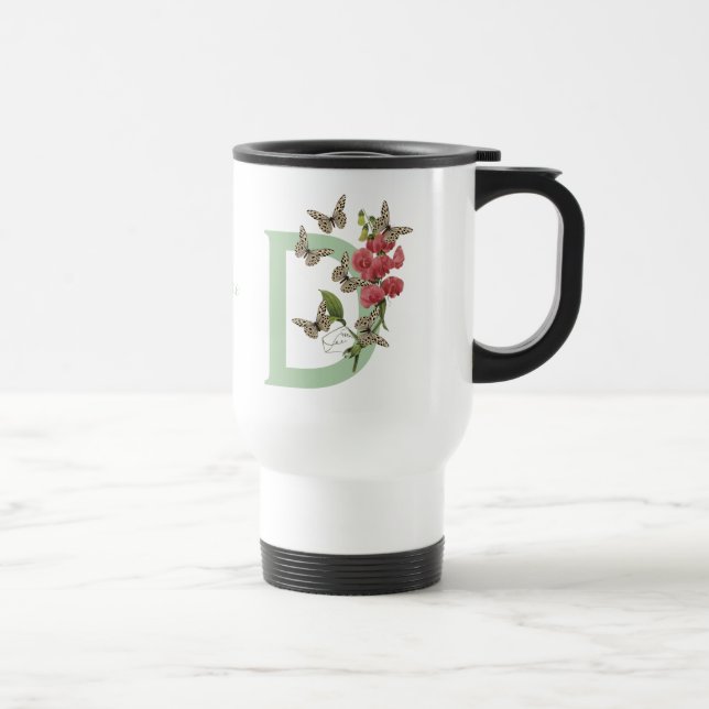 Schmetterlinge Sweet Pea Monogram, Initial D Name  Reisebecher (Rechts)