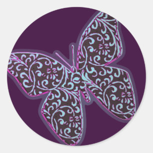 Schmetterlinge Swirl Lila Runder Aufkleber