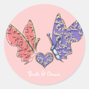 Schmetterlinge Swirl Pink & Blue Runder Aufkleber