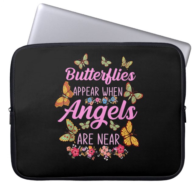 Schmetterlinge tauchen auf, wenn Engel in der Nähe Laptopschutzhülle (Vorderseite)
