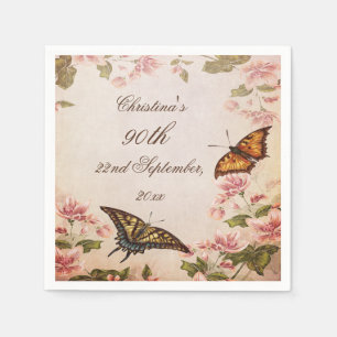Schmetterlinge u. Vintage Mandel-Blüten-Serviette Serviette