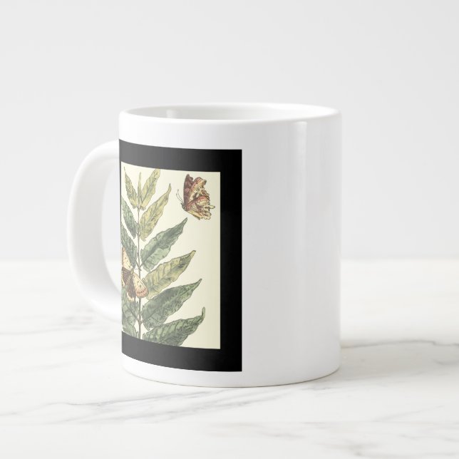 Schmetterlinge und Blätter mit schwarzem Rahmen Jumbo-Tasse (Vorderseite Links)