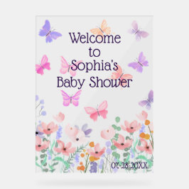 Schmetterlinge und Blooms Baby-Dusche Willkommen Acrylschild