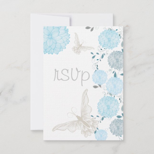Schmetterlinge und Blue Chrysanthemums UAWG RSVP Karte (Vorderseite)