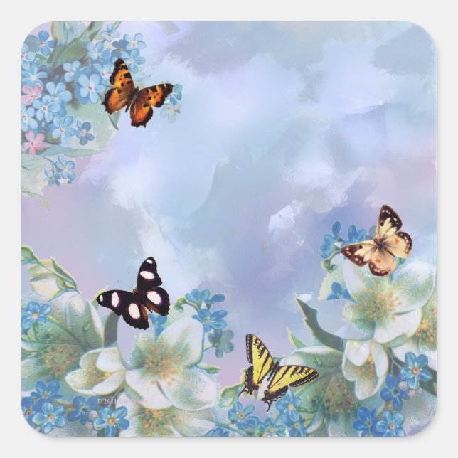 Schmetterlinge und Blues Quadratischer Aufkleber (Vorderseite)