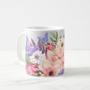 Schmetterlinge und Blume Aquarelldruck Kaffeetasse