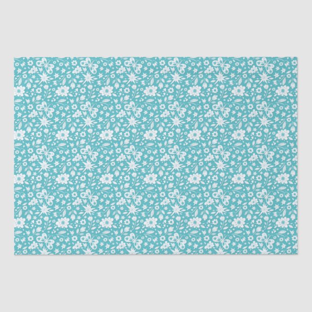 Schmetterlinge und Blume auf Aqua Seidenpapier (Vorderseite)