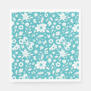 Schmetterlinge und Blume auf Aqua Serviette