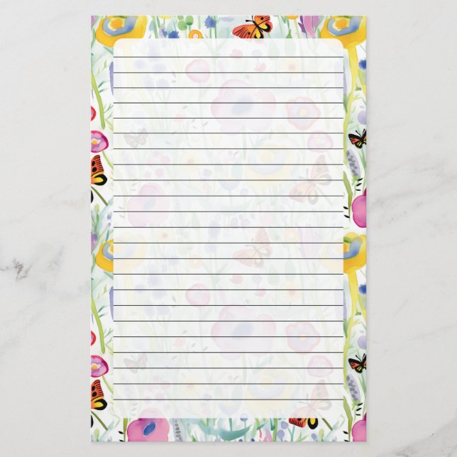Schmetterlinge und Blume Briefpapier (Vorderseite)