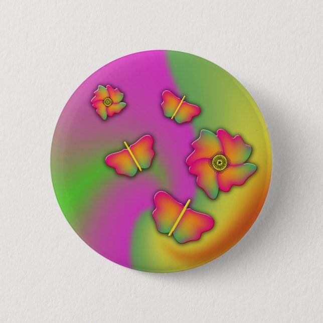 Schmetterlinge und Blume Button (Vorderseite)
