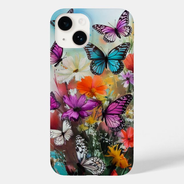Schmetterlinge und Blume Case-Mate iPhone 14 Hülle (Rückseite)