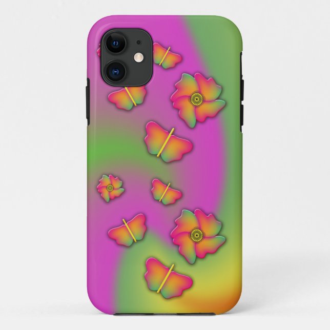 Schmetterlinge und Blume Case-Mate iPhone Hülle (Rückseite)