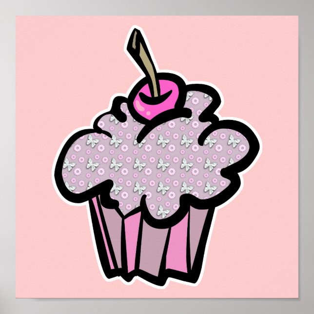 Schmetterlinge und Blume Cupcakes Poster (Vorne)