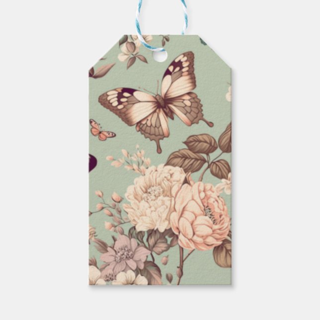 Schmetterlinge und Blume Decke Geschenkanhänger (Vorderseite)