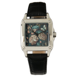 Schmetterlinge und Blume dunkles klassisches Desig Armbanduhr