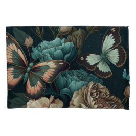 Schmetterlinge und Blume dunkles klassisches Desig Kissenbezug