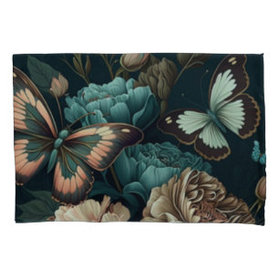 Schmetterlinge und Blume dunkles klassisches Desig Kissenbezug