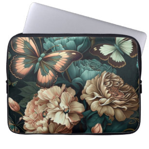 Schmetterlinge und Blume dunkles klassisches Desig Laptopschutzhülle