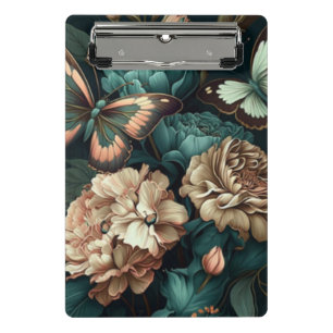Schmetterlinge und Blume dunkles klassisches Desig Mini Klemmbrett