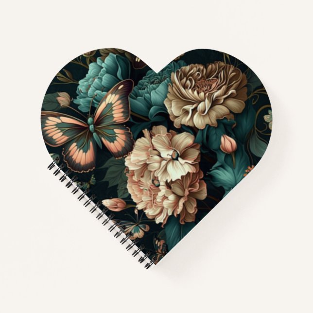 Schmetterlinge und Blume dunkles klassisches Desig Notizbuch (Vorderseite)