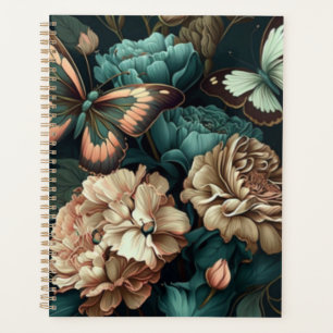 Schmetterlinge und Blume dunkles klassisches Desig Planer