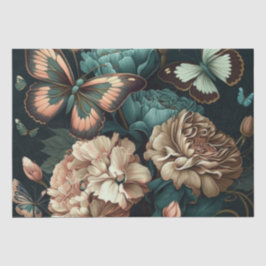 Schmetterlinge und Blume dunkles klassisches Desig Seidenpapier