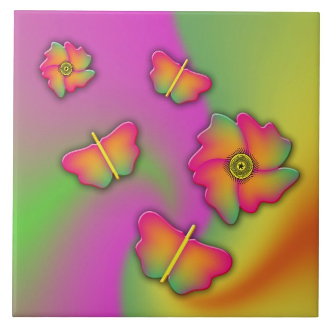Schmetterlinge und Blume Fliese (Vorderseite)