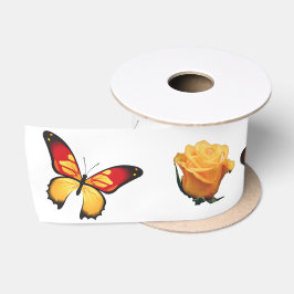 Schmetterlinge und Blume Gelb Rose Satin Ribbon Satinband