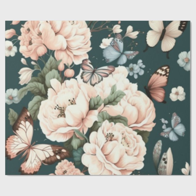 Schmetterlinge und Blume Geschenkpapier (Flach)